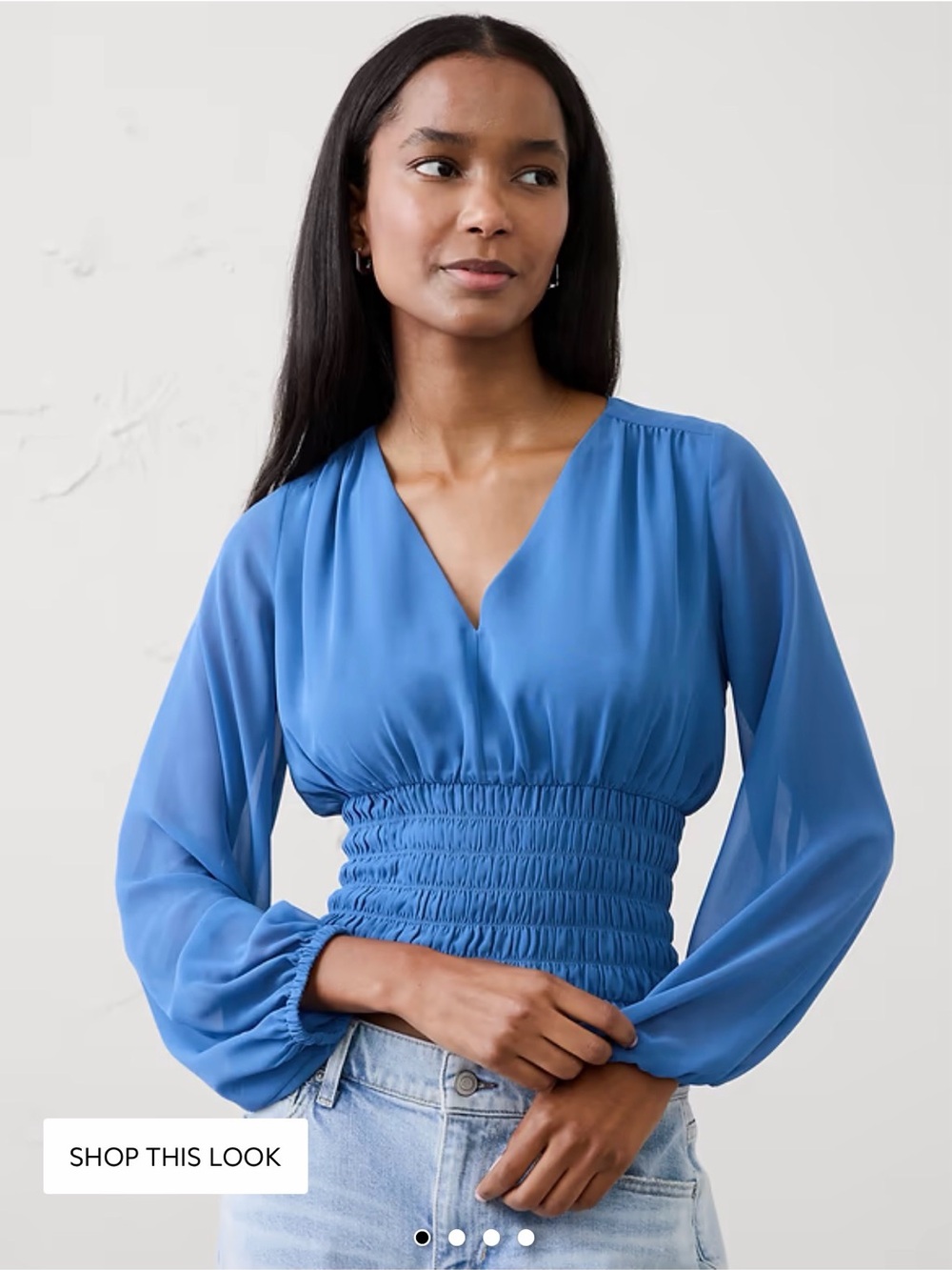 Banana Republic Ruched V-Neck Blue Top Size M